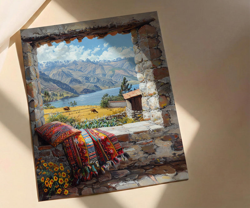 Peru Window Poster, Cusco Mountain Decor - Llama Andes Landscape