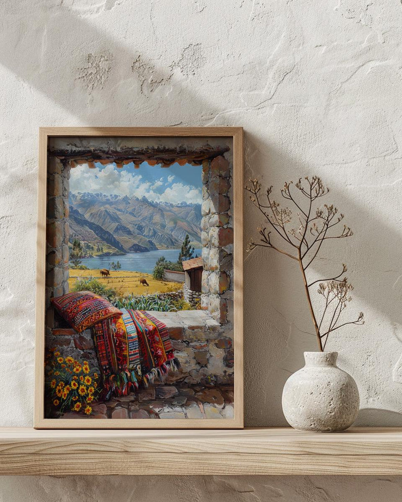 Peru Window Poster, Cusco Mountain Decor - Llama Andes Landscape