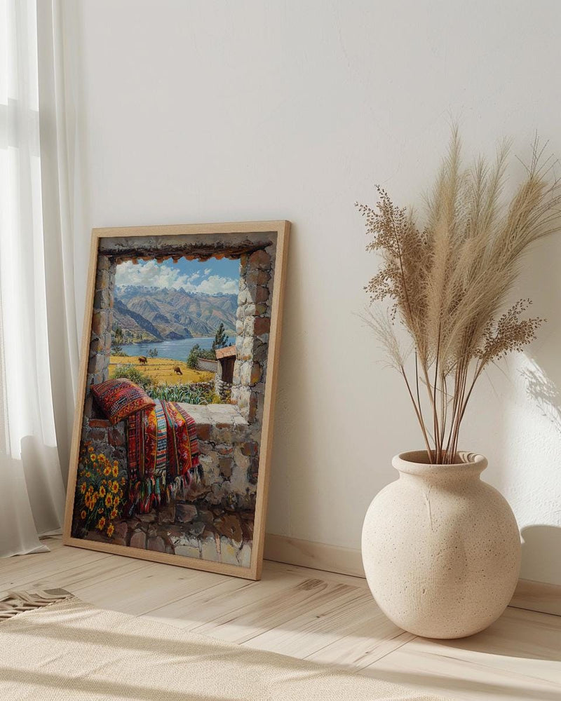 Peru Window Poster, Cusco Mountain Decor - Llama Andes Landscape