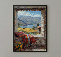 Peru Window Poster, Cusco Mountain Decor - Llama Andes Landscape