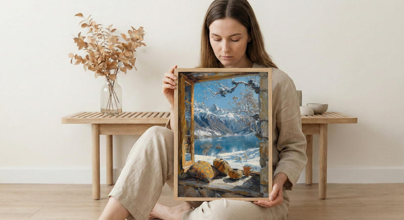Chile Window Wall Art, Patagonia Cabin Decor - Snowy Mountain Mate Tea