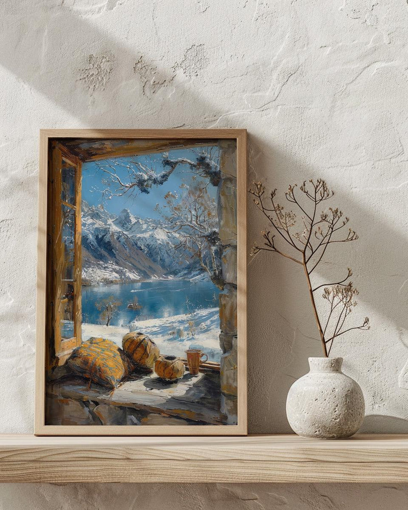 Chile Window Wall Art, Patagonia Cabin Decor - Snowy Mountain Mate Tea