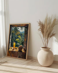 Costa Rica Window Poster, Jungle Rain Decor - Toucan Coconut Art