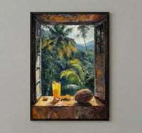 Costa Rica Window Poster, Jungle Rain Decor - Toucan Coconut Art