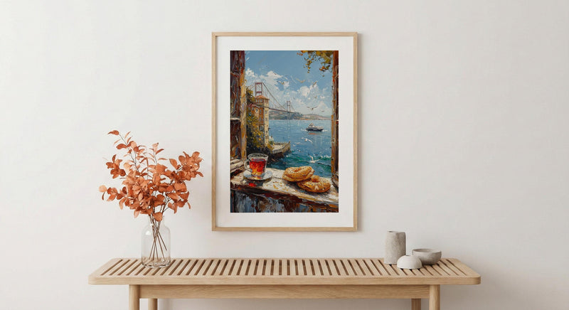 Istanbul Window Art Print, Bosphorus Decor - Turkish Tea Simit View