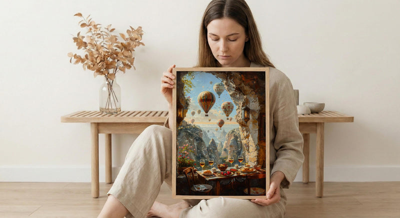 Cappadocia Window Wall Art, Hot Air Balloon Decor - Sunrise Stone Room