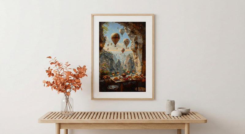 Cappadocia Window Wall Art, Hot Air Balloon Decor - Sunrise Stone Room