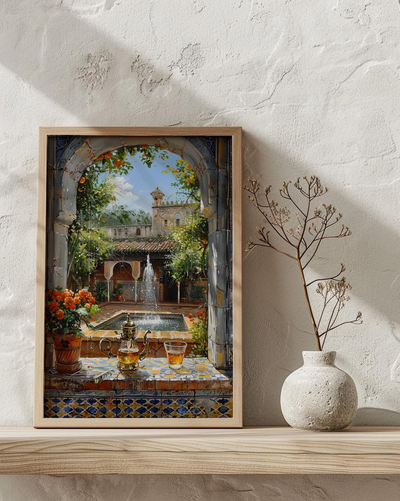 Morocco Riad Window Poster, Courtyard Decor - Mint Tea Boho Art