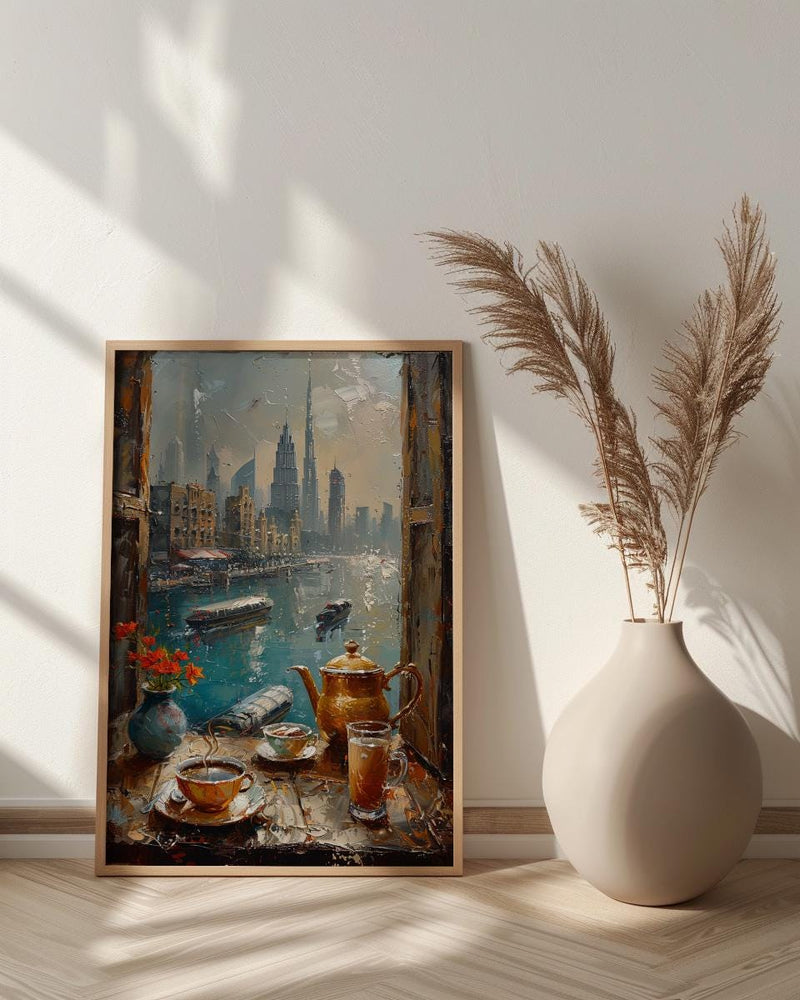Dubai Window Art Print, Skyline Decor - Burj Khalifa Arabic Coffee
