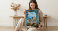 Chefchaouen Window Art Print, Blue City Decor - Woven Basket Landscape