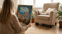 Chefchaouen Window Art Print, Blue City Decor - Woven Basket Landscape