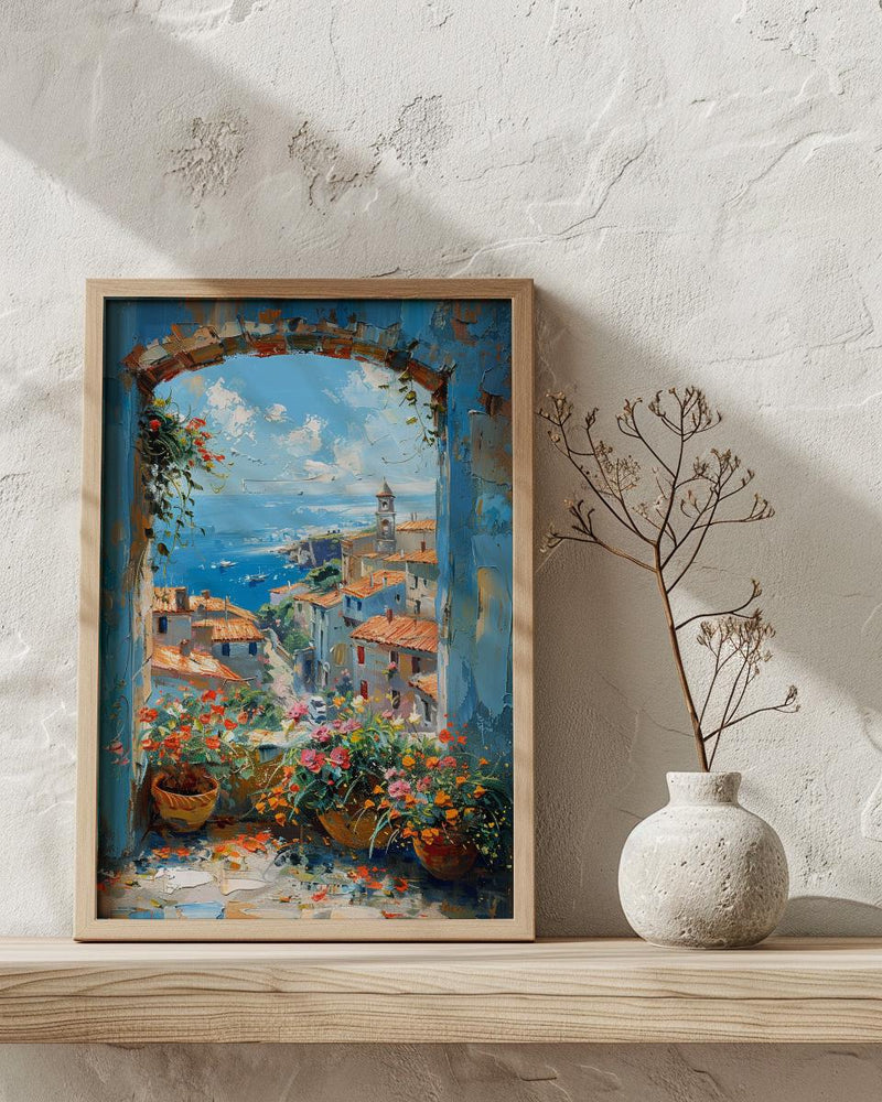 Chefchaouen Window Art Print, Blue City Decor - Woven Basket Landscape