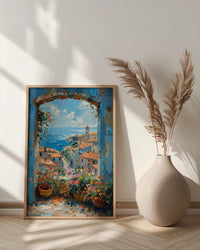 Chefchaouen Window Art Print, Blue City Decor - Woven Basket Landscape