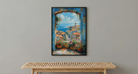 Chefchaouen Window Art Print, Blue City Decor - Woven Basket Landscape
