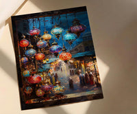 Bazaar Window Poster, Mosaic Lamp Decor - Night Market Street Art