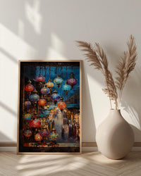 Bazaar Window Poster, Mosaic Lamp Decor - Night Market Street Art