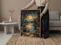 Full Moon Window Wall Art, Tarot Card Decor - Celestial Night Landscape