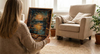 Full Moon Window Wall Art, Tarot Card Decor - Celestial Night Landscape