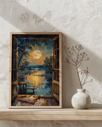 Full Moon Window Wall Art, Tarot Card Decor - Celestial Night Landscape