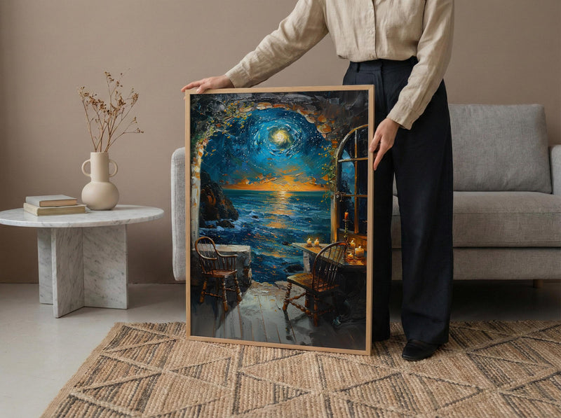 Galaxy Window Poster, Cosmic Sky Decor - Crystal Ball Magic Art