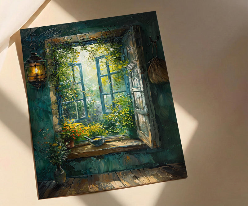 Kitchen Witch Poster, Magic Garden Decor - Dried Herbs Window Art