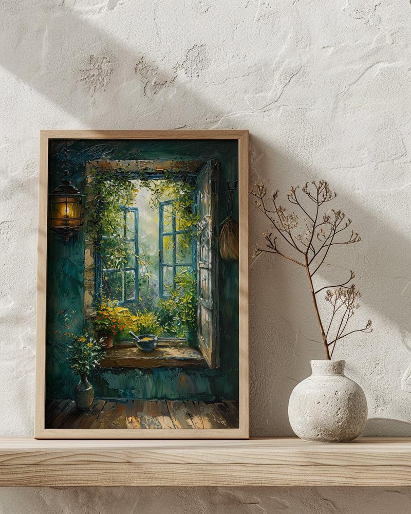 Kitchen Witch Poster, Magic Garden Decor - Dried Herbs Window Art