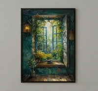 Kitchen Witch Poster, Magic Garden Decor - Dried Herbs Window Art