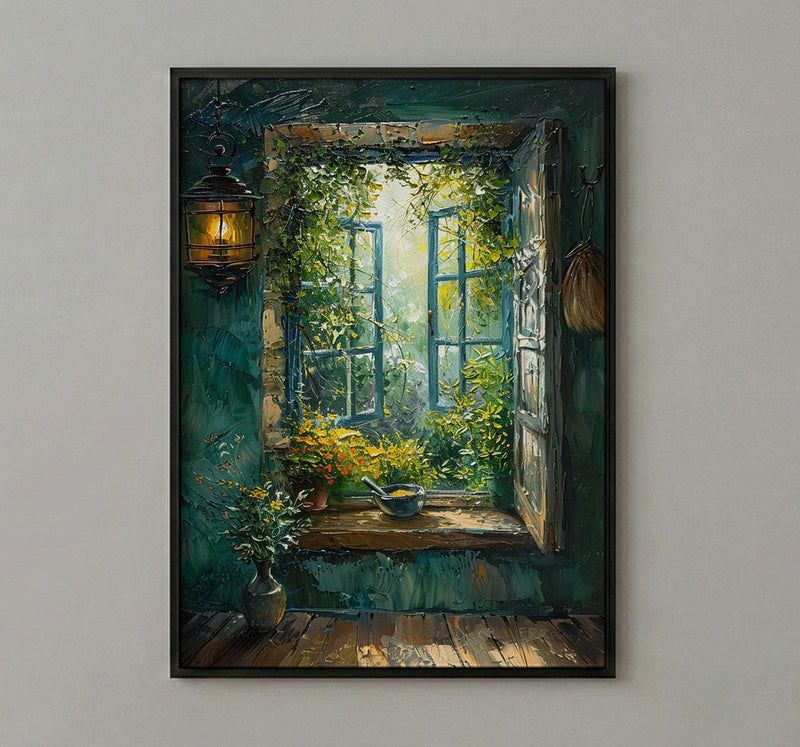 Kitchen Witch Poster, Magic Garden Decor - Dried Herbs Window Art
