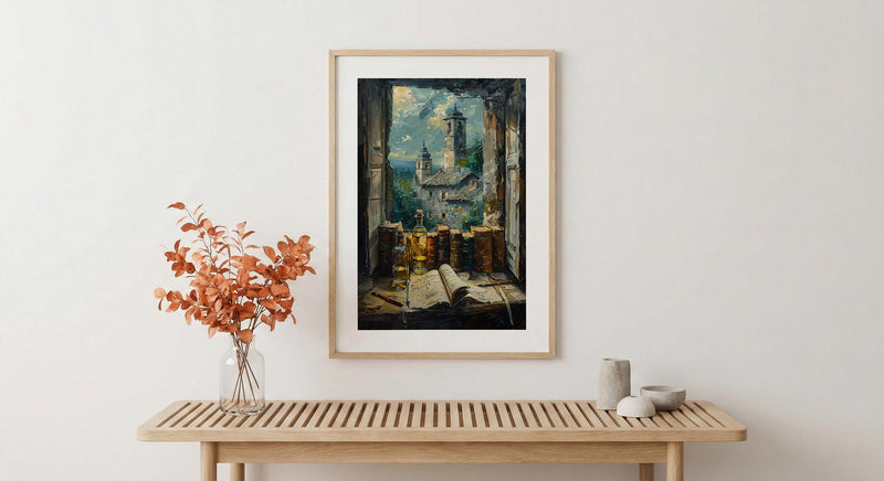 Dark Academia Art Print, Magic Library Decor - Ancient Scroll Window