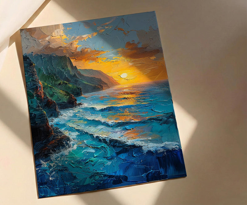 Na Pali Coast Poster, Hawaii Tropical Decor - Majestic Ocean Wall Art
