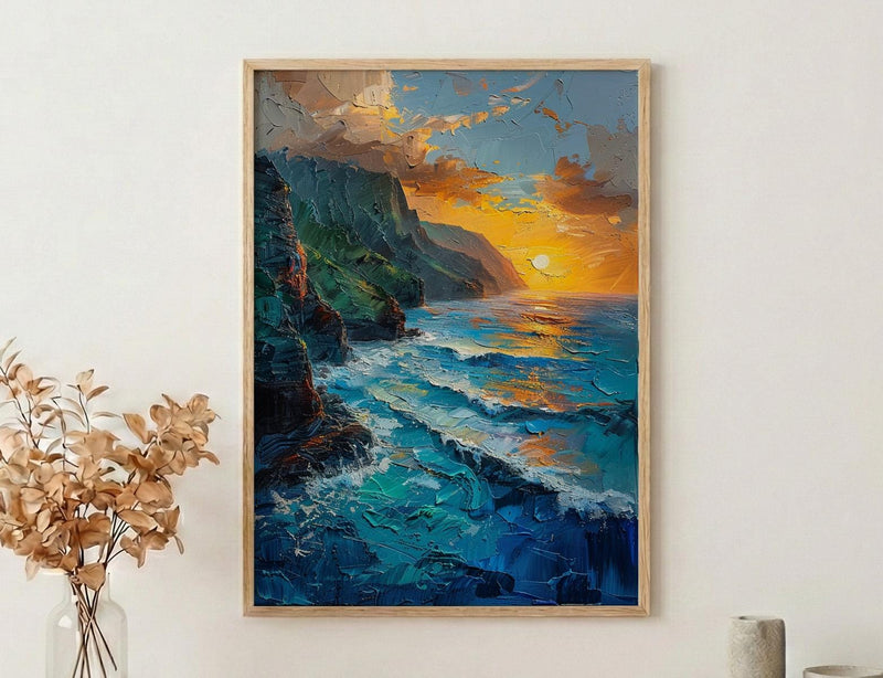 Na Pali Coast Poster, Hawaii Tropical Decor - Majestic Ocean Wall Art
