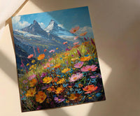 Swiss Alps Art Print, Matterhorn Mountain Decor - Spring Meadow Poster