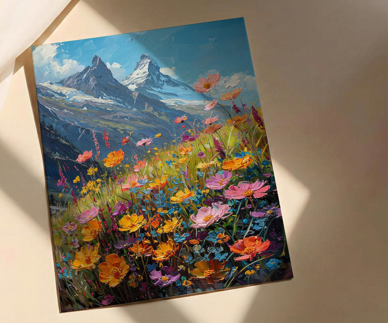 Swiss Alps Art Print, Matterhorn Mountain Decor - Spring Meadow Poster
