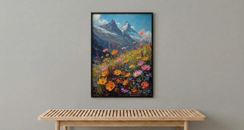 Swiss Alps Art Print, Matterhorn Mountain Decor - Spring Meadow Poster