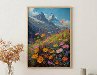 Swiss Alps Art Print, Matterhorn Mountain Decor - Spring Meadow Poster