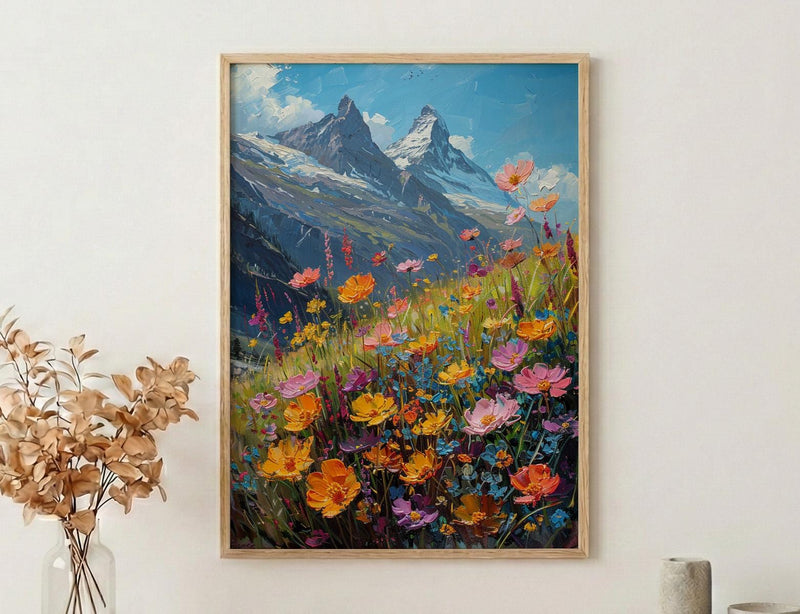 Swiss Alps Art Print, Matterhorn Mountain Decor - Spring Meadow Poster