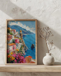Amalfi Coast Poster, Italy Coastal Village Decor - Vibrant Summer Art