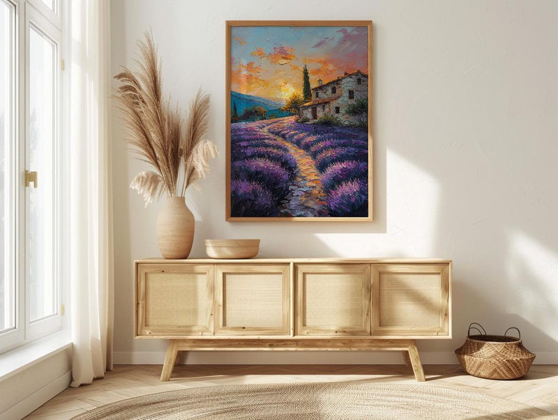 Provence Lavender Field Poster, French Country Decor - Floral Landscape Art