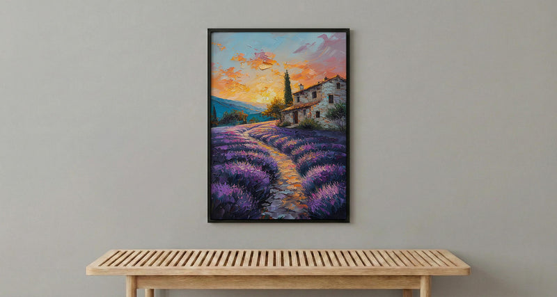 Provence Lavender Field Poster, French Country Decor - Floral Landscape Art