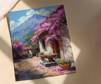 Antigua Art Print, Guatemala Spring Wall Decor - Bougainvillea Volcano