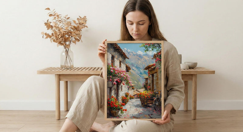 Cusco Andean Wall Art, Inca Stone Decor - Spring Floral Landscape