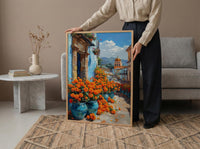 Oaxaca Market Poster, Orange Marigold Wall Decor - Floral Street Art
