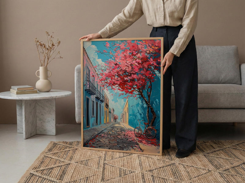 San Juan Art Print, Flamboyant Tree Decor - Blue Cobblestone Art