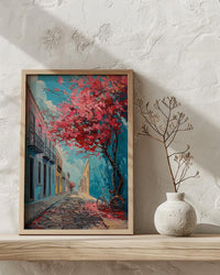 San Juan Art Print, Flamboyant Tree Decor - Blue Cobblestone Art