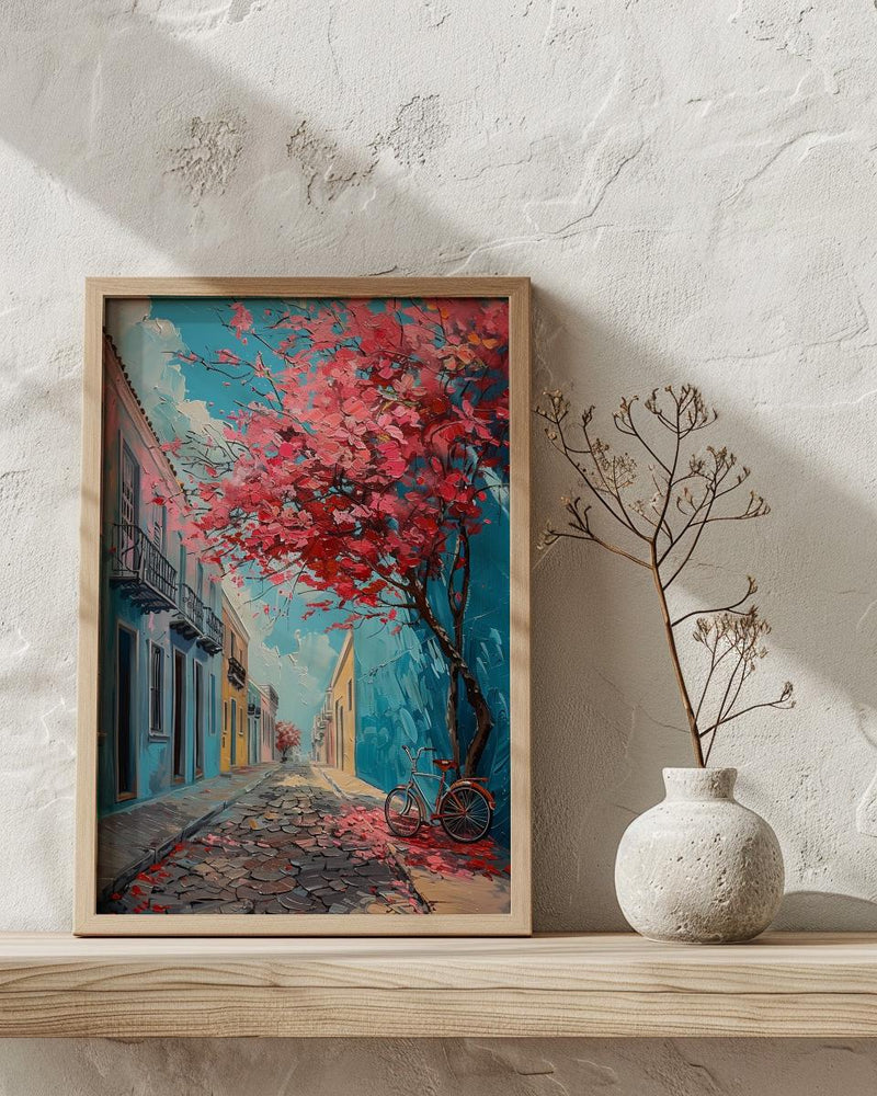 San Juan Art Print, Flamboyant Tree Decor - Blue Cobblestone Art