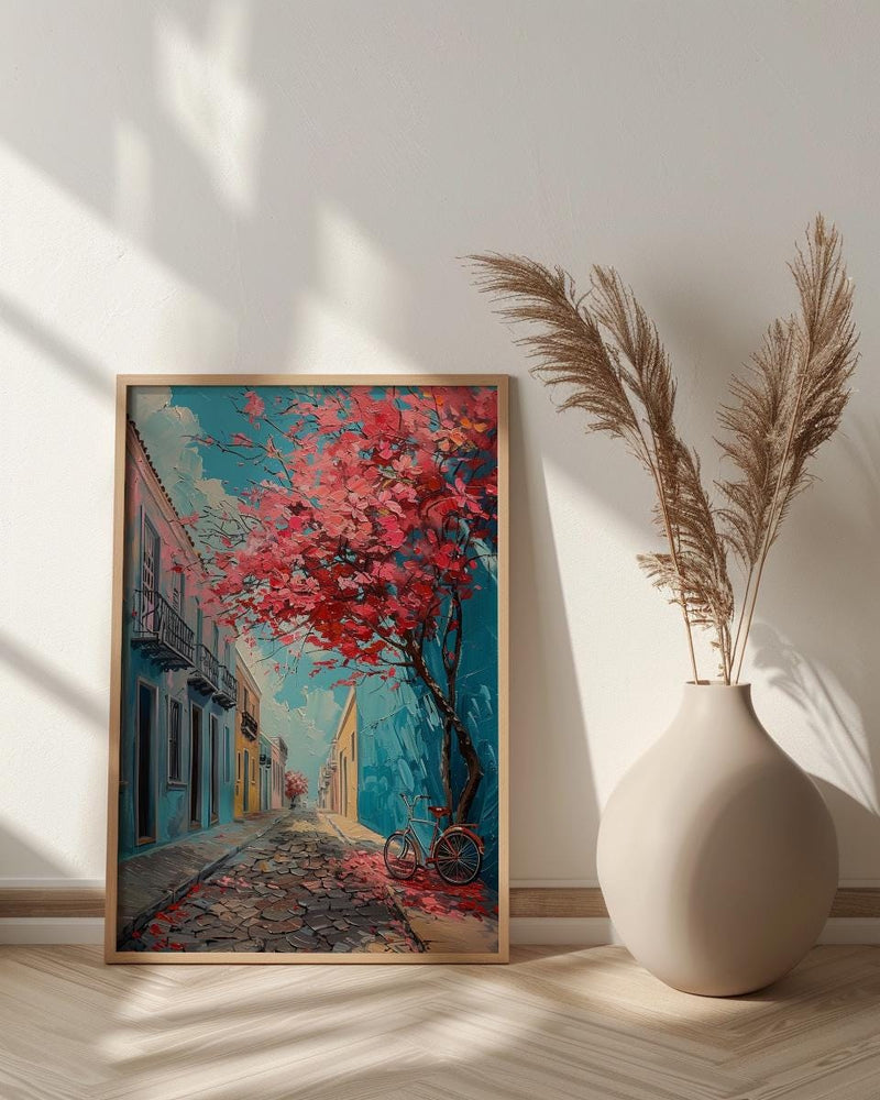 San Juan Art Print, Flamboyant Tree Decor - Blue Cobblestone Art