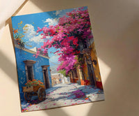 San Miguel Art Print, Pink Floral Decor - Bougainvillea Street