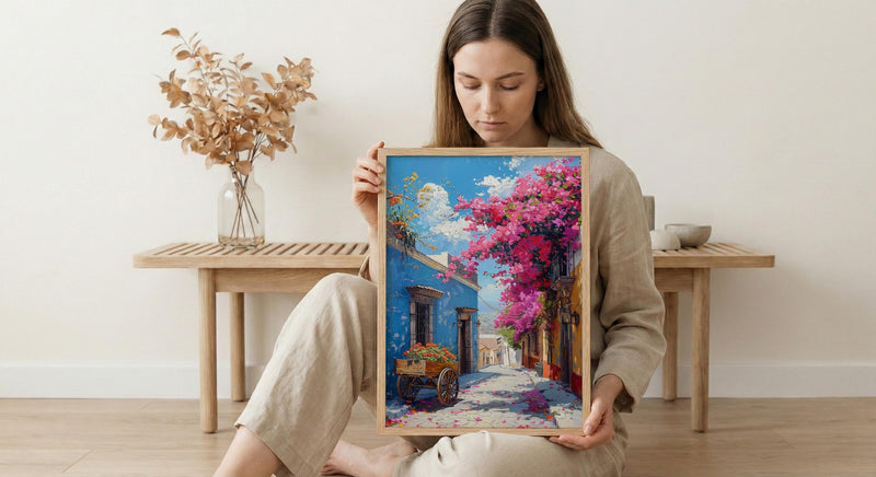San Miguel Art Print, Pink Floral Decor - Bougainvillea Street