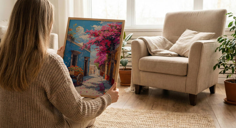 San Miguel Art Print, Pink Floral Decor - Bougainvillea Street