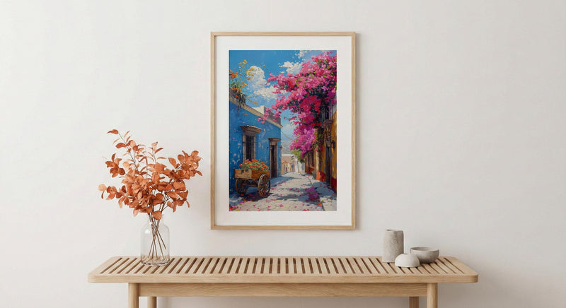 San Miguel Art Print, Pink Floral Decor - Bougainvillea Street